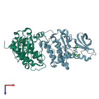 PDB entry 3f3w coloured by chain, top view.