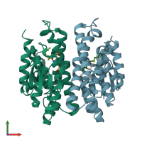 PDB entry 3f63 coloured by chain, front view.