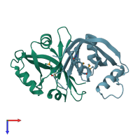 PDB entry 3f7e coloured by chain, top view.