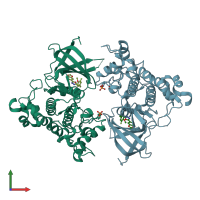 PDB entry 3f7z coloured by chain, front view.