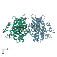 PDB entry 3f7z coloured by chain, top view.