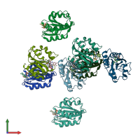 PDB entry 3f90 coloured by chain, front view.