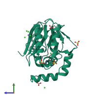 PDB entry 3f9o coloured by chain, side view.