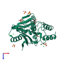 PDB entry 3fai coloured by chain, top view.