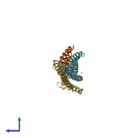 PDB entry 3fav coloured by chain, side view.