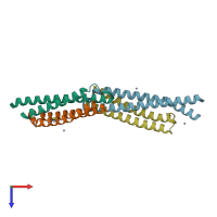 PDB entry 3fav coloured by chain, top view.