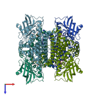 PDB entry 3fcj coloured by chain, top view.