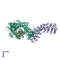 PDB entry 3fex coloured by chain, top view.