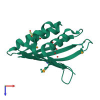 PDB entry 3fh1 coloured by chain, top view.