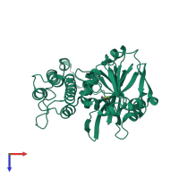 Monomeric assembly 1 of PDB entry 3fhb coloured by chemically distinct molecules, top view.