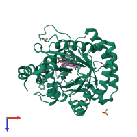 PDB entry 3fj6 coloured by chain, top view.