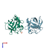 PDB entry 3fjc coloured by chain, top view.