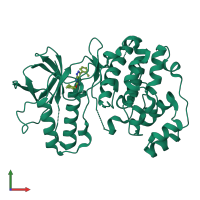 PDB entry 3fl4 coloured by chain, front view.