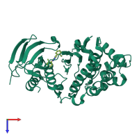 PDB entry 3fl4 coloured by chain, top view.