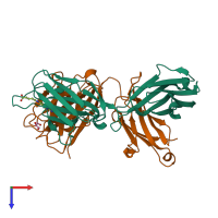 PDB entry 3fo0 coloured by chain, top view.