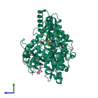 PDB entry 3frz coloured by chain, side view.