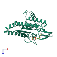 Monomeric assembly 1 of PDB entry 3ftq coloured by chemically distinct molecules, top view.