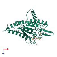 Monomeric assembly 2 of PDB entry 3ftq coloured by chemically distinct molecules, top view.