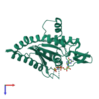 Monomeric assembly 4 of PDB entry 3ftq coloured by chemically distinct molecules, top view.