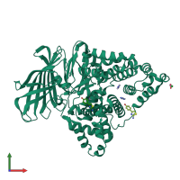 PDB entry 3fu3 coloured by chain, front view.