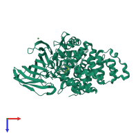 PDB entry 3fui coloured by chain, top view.