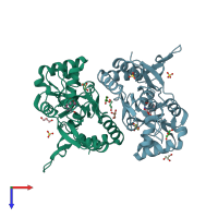 PDB entry 3fvn coloured by chain, top view.