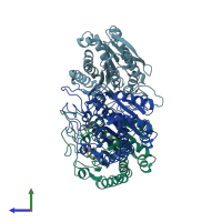 PDB entry 3fx6 coloured by chain, side view.