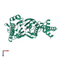 PDB entry 3fxj coloured by chain, top view.