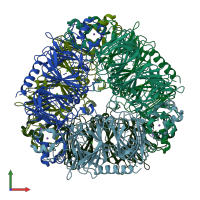 PDB entry 3fz3 coloured by chain, front view.