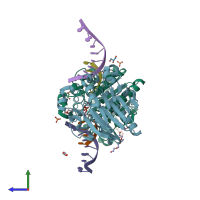 PDB entry 3g2d coloured by chain, side view.