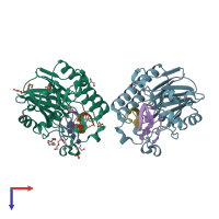 PDB entry 3g2d coloured by chain, top view.