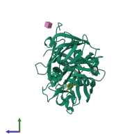 Monomeric assembly 1 of PDB entry 3g6z coloured by chemically distinct molecules, side view.