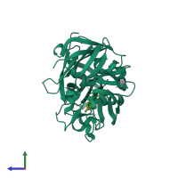 Monomeric assembly 2 of PDB entry 3g6z coloured by chemically distinct molecules, side view.