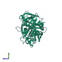 Monomeric assembly 1 of PDB entry 3g72 coloured by chemically distinct molecules, side view.