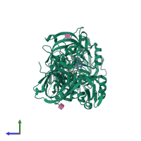 Homo dimeric assembly 3 of PDB entry 3g72 coloured by chemically distinct molecules, side view.