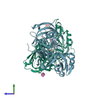 PDB entry 3g72 coloured by chain, side view.