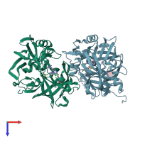 PDB entry 3g72 coloured by chain, top view.