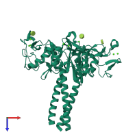 Homo trimeric assembly 1 of PDB entry 3g81 coloured by chemically distinct molecules, top view.