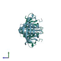 PDB entry 3gaq coloured by chain, side view.