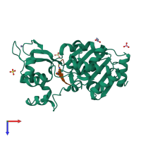 PDB entry 3glr coloured by chain, top view.
