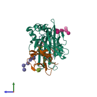 PDB entry 3gmo coloured by chain, side view.