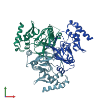 PDB entry 3gos coloured by chain, front view.