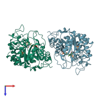 PDB entry 3gr7 coloured by chain, top view.