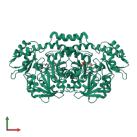Homo dimeric assembly 1 of PDB entry 3gr9 coloured by chemically distinct molecules, front view.