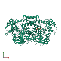 Homo dimeric assembly 3 of PDB entry 3gr9 coloured by chemically distinct molecules, front view.