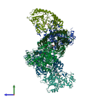 PDB entry 3gr9 coloured by chain, side view.