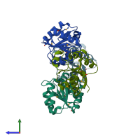 PDB entry 3grc coloured by chain, side view.
