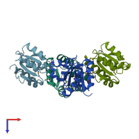 PDB entry 3grc coloured by chain, top view.