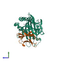 PDB entry 3gsq coloured by chain, side view.