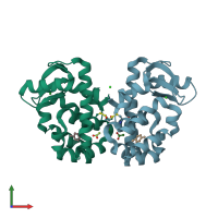 PDB entry 3gum coloured by chain, front view.